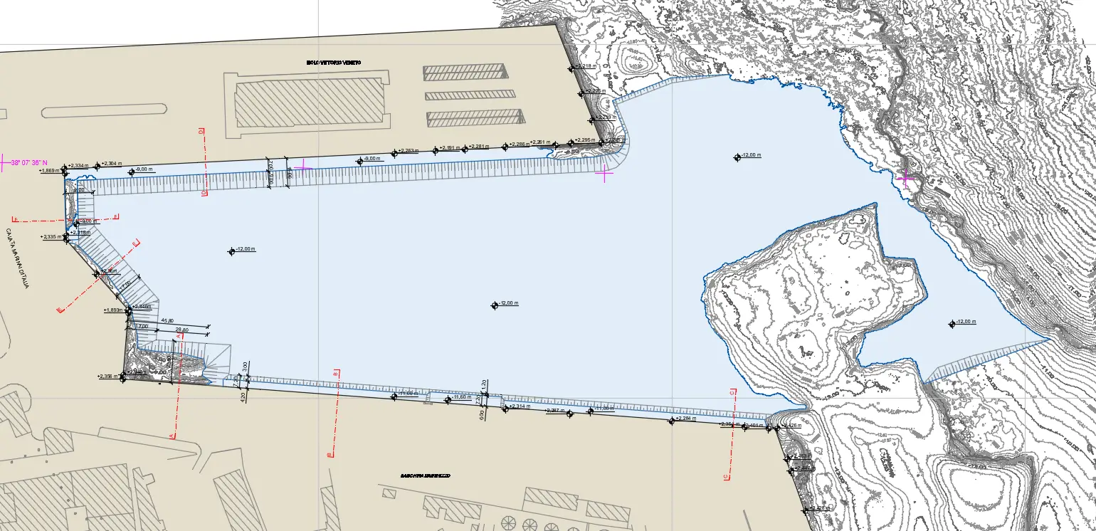 Planimetria escavo bacino Crispi Porto Palermo